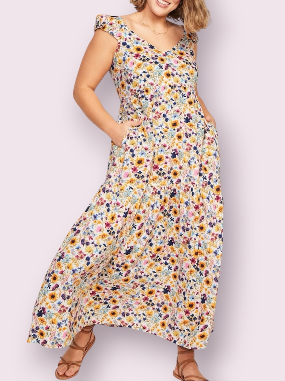 Old Navy Tiered All-Day Fit & Flare Maxi Dress Cottagecore Floral Print Size 2X